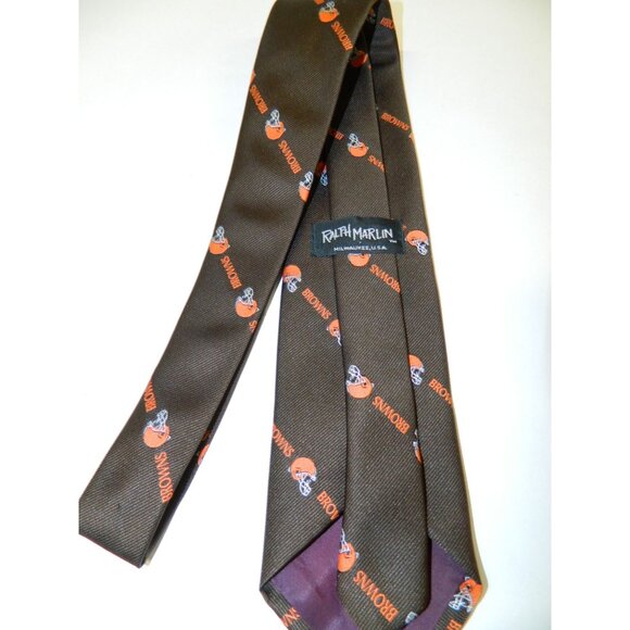 Cleveland Browns Mens Ralph Marlin Brown Polyester Tie With Orange Helmet Design - Picture 8 of 8